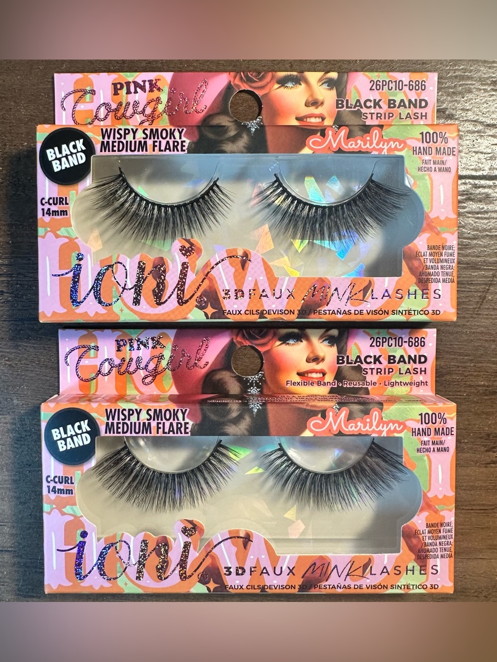 Ioni Pink Cowgirl 3D Faux Mink Lashes MARILYN~Wispy Smoky Medium Flare~ 2 Sets